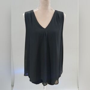Linea Domani Layered Womans Blouse Tank Black Large Drape Flowy Lagenlook